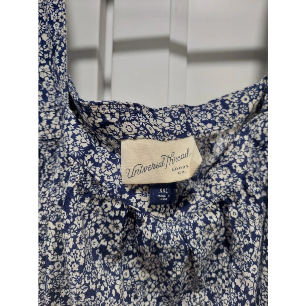 Universal Thread Womens Smocked Blouse Top Size XXL Blue Floral Square Neck