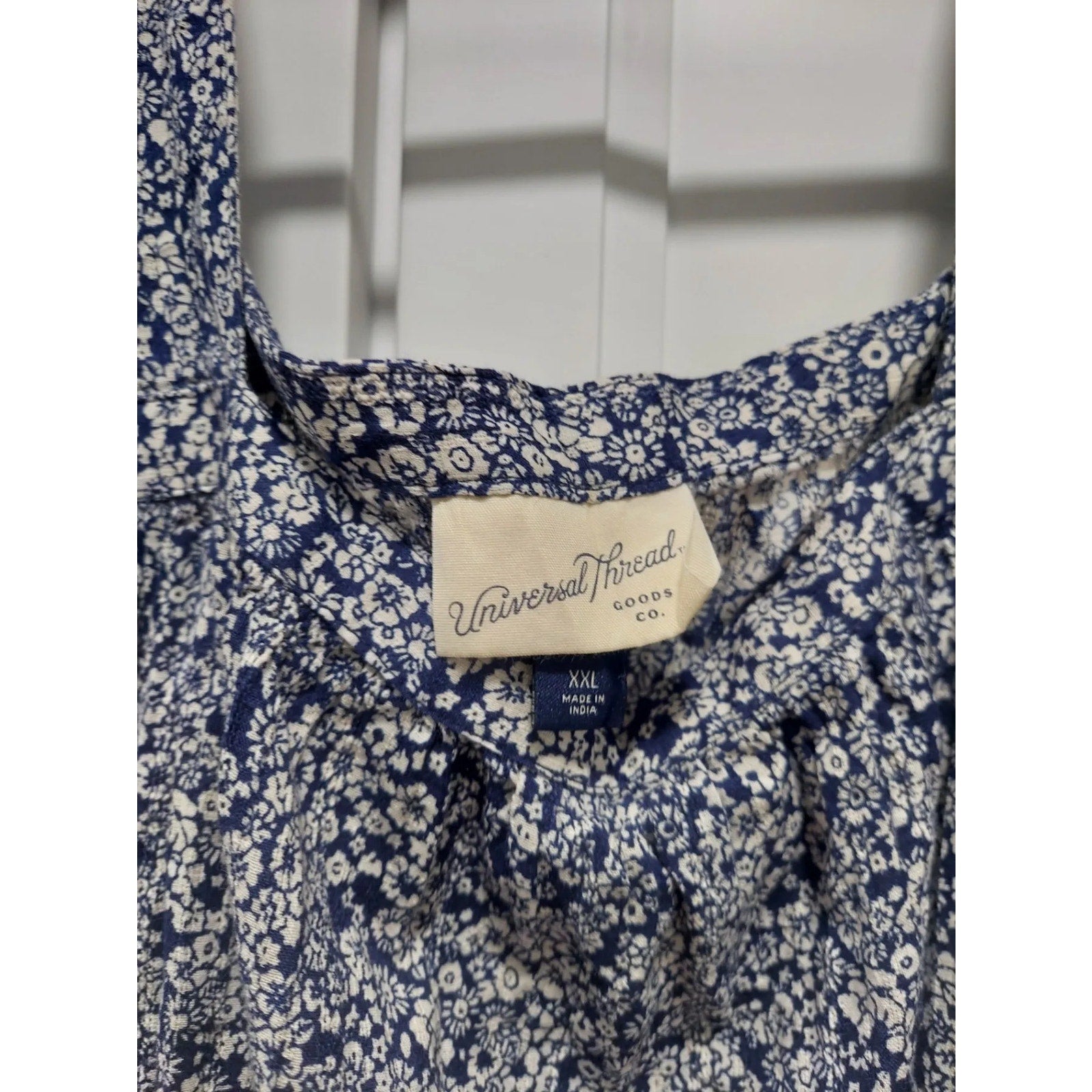 Universal Thread Womens Smocked Blouse Top Size XXL Blue Floral Square Neck