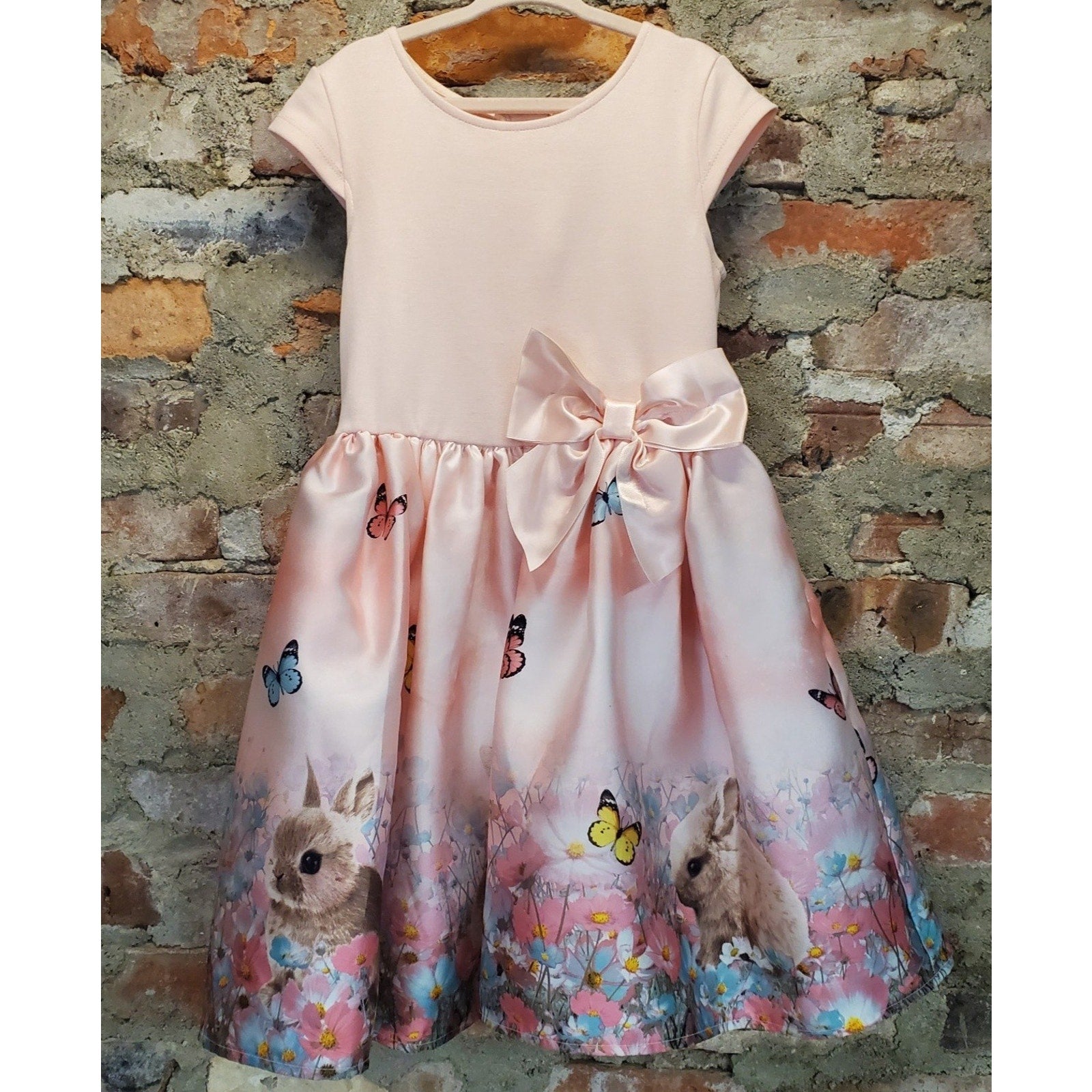 Girls 3T Kids Dress Easter Bunny Butterfly Floral Print Pink Ruffle