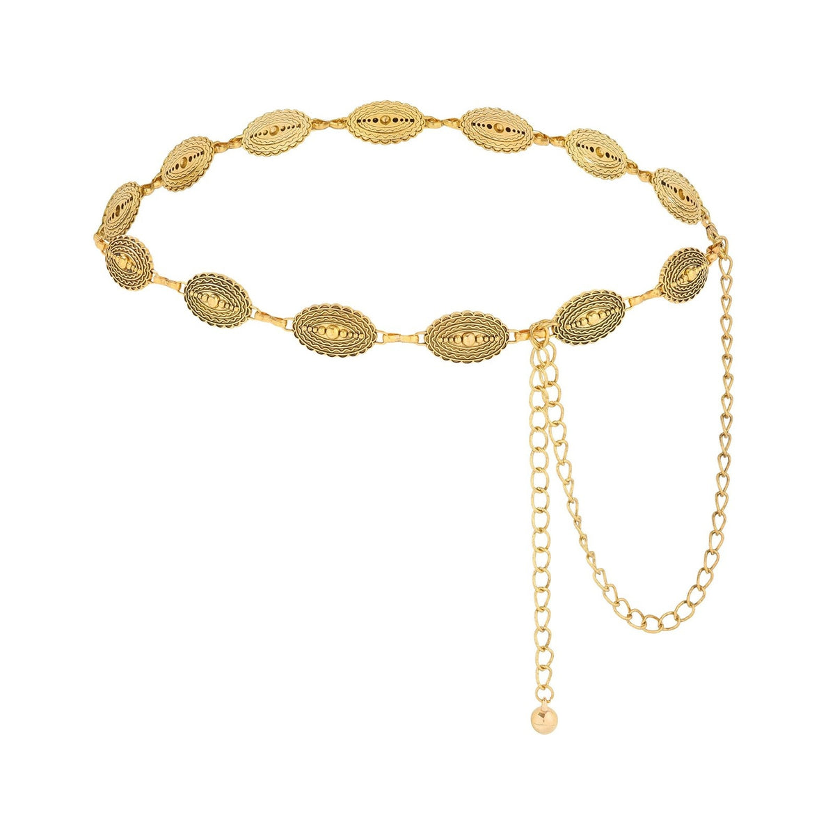AWAYTR Womens Gold Tone Chain Belt Western Wavy Oval Filigree Adjustable New