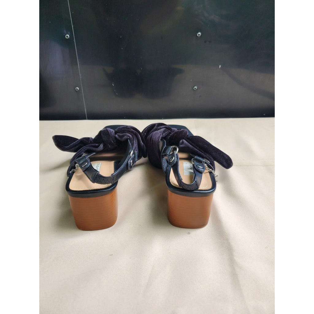 Lamoda Womens Slingback Heels Square Toe Black Size 10 Block Heel Velvet Bow