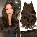 KookaStyle Hair Extensions Invisible Wire No Clip Long Wavy Dark Brown Womens