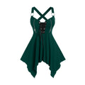 Womens Dark Green 5XL Lace Up Corset Tunic Top Crossover Straps Zipper Detail