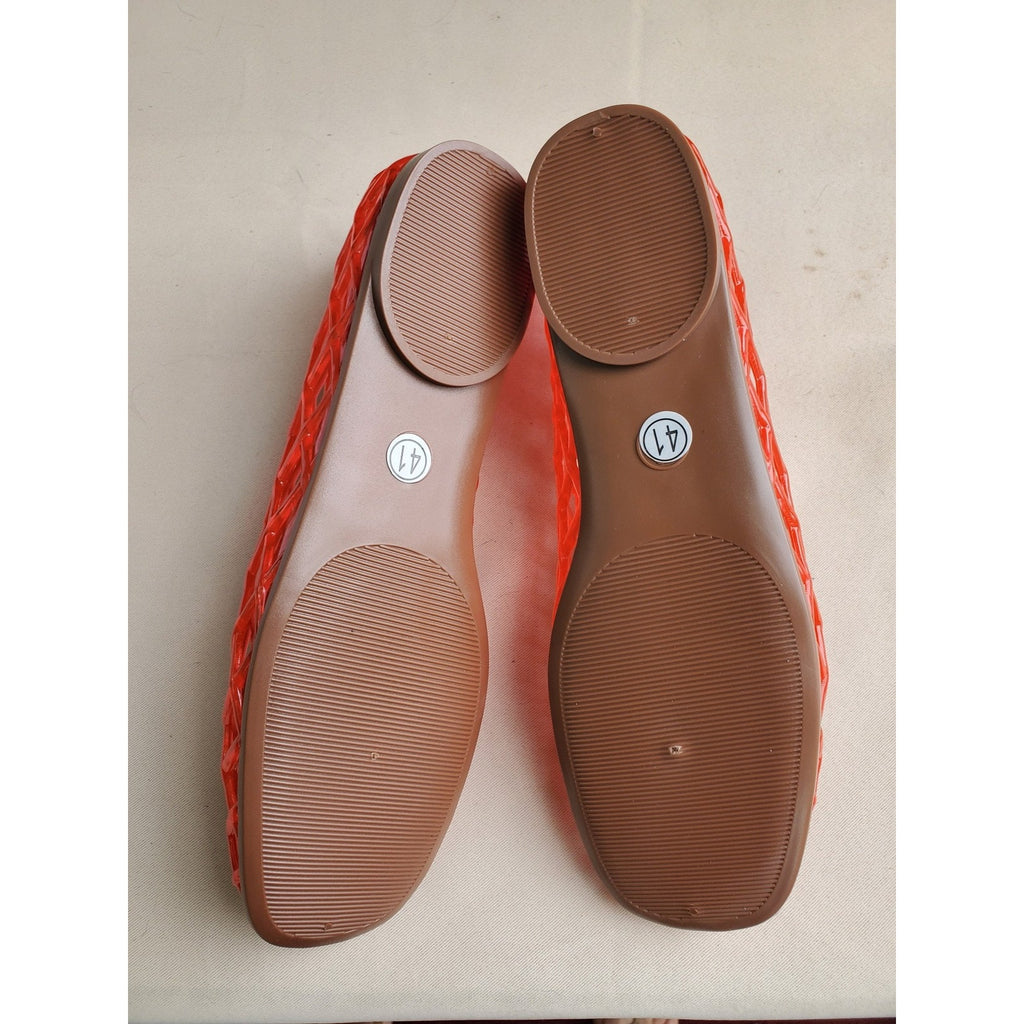 Womens Red Jelly Woven Caged Slip On Flats Shoes US 10 EU 41 Cork Insole