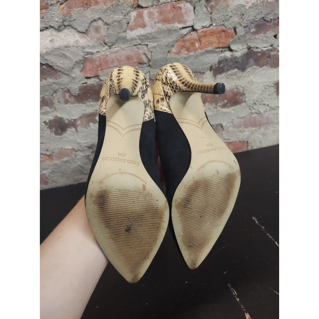 Enzo Angiolini Womens Pumps 8.5M Suede Snakeskin Pointed Toe Stiletto Heels