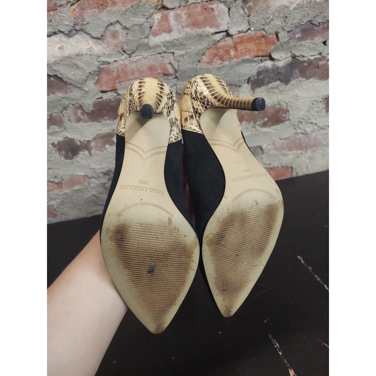 Enzo Angiolini Womens Pumps 8.5M Suede Snakeskin Pointed Toe Stiletto Heels