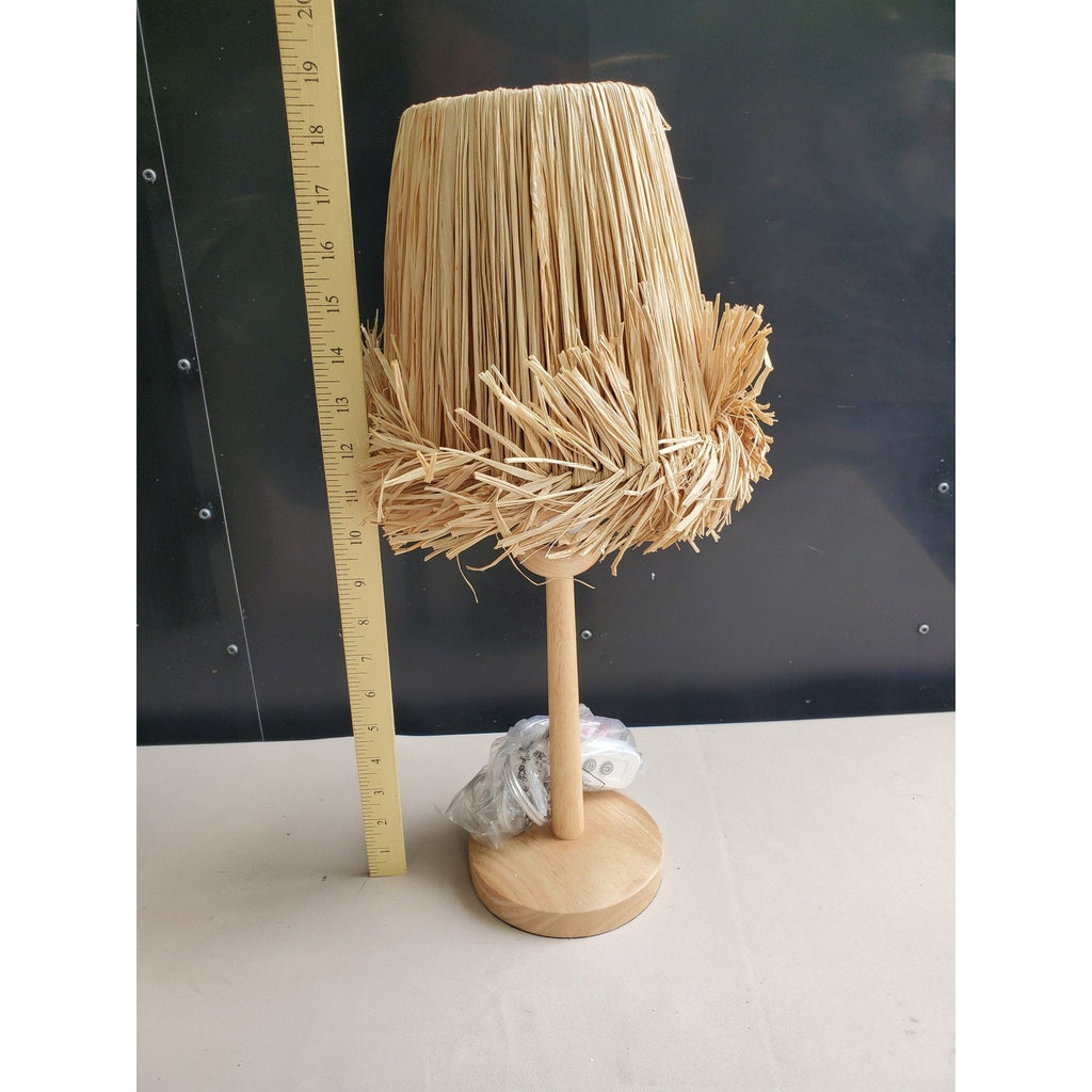 Boho Raffia Table Lamp Natural Wood Base USB Powered Dimmable Accent Light 19