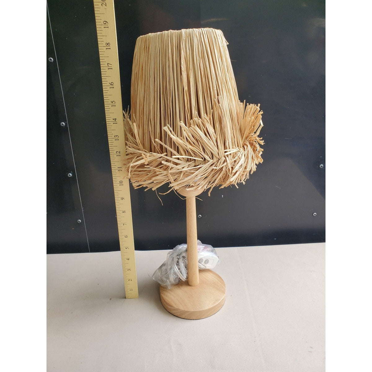 Boho Raffia Table Lamp Natural Wood Base USB Powered Dimmable Accent Light 19