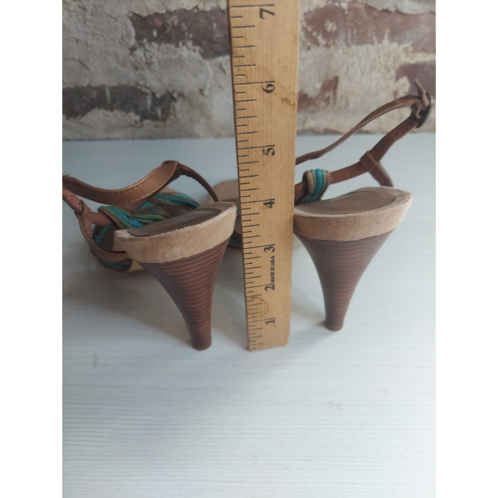 Bandolino Womens Strappy High Heel Sandals 7M Tan Teal Green Multicolor 3 Inch