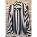 PRETTYLITTLETHING Womens Blouse ONE SIZE Black White Striped Long Sleeve