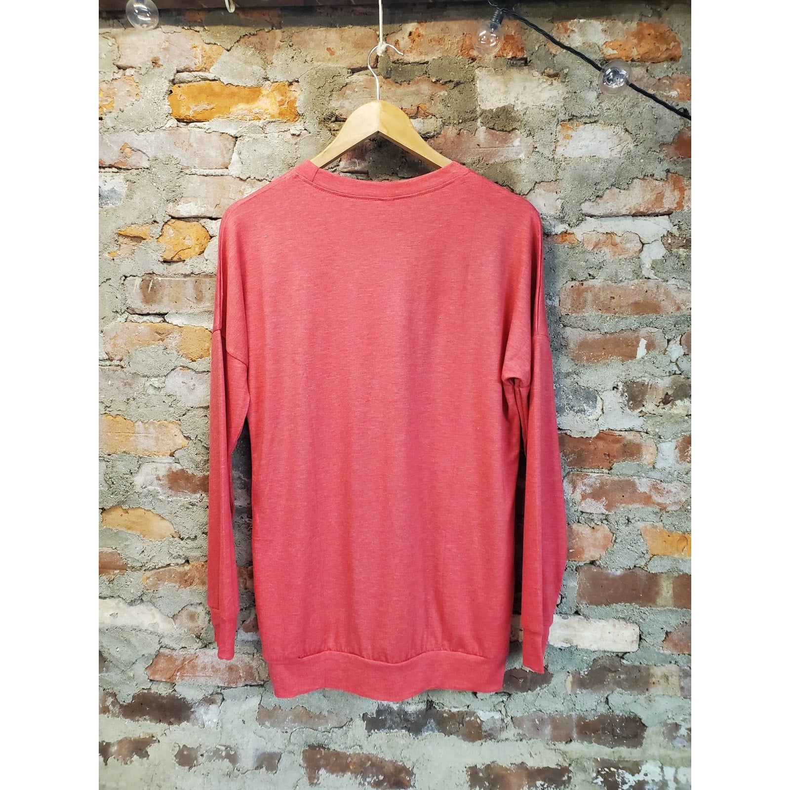 Womens Christmas Sweatshirt Small Heather Red Merry Bee Sleigh Graphic Pockets