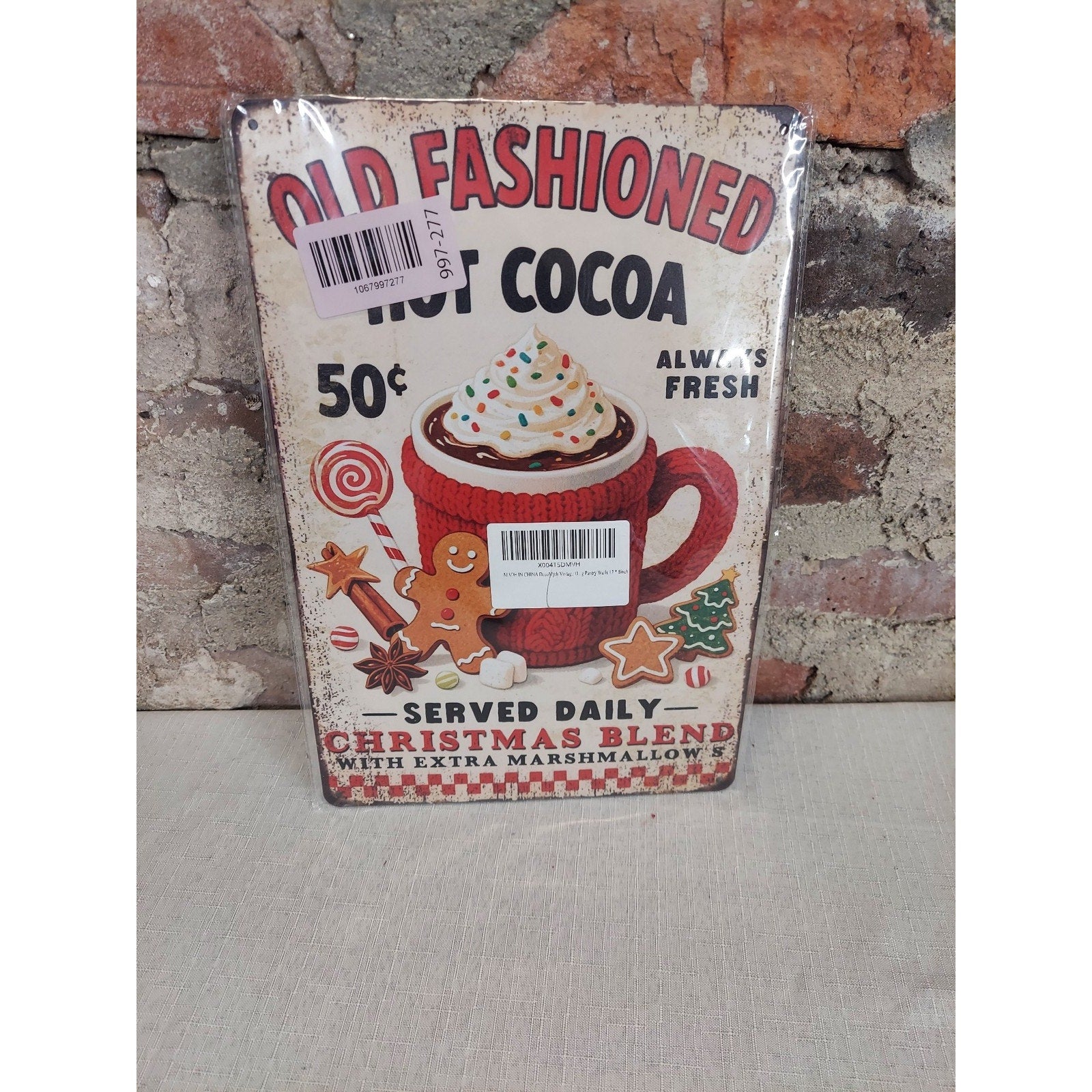 Old Fashioned Hot Cocoa Christmas Metal Tin Sign Vintage Holiday Wall Decor 8x12