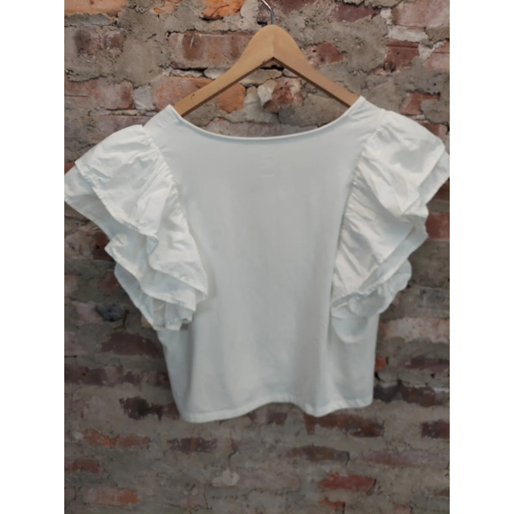 A New Day Womens T-Shirt Top Ruffle Flutter Sleeve Size XXL White Casual