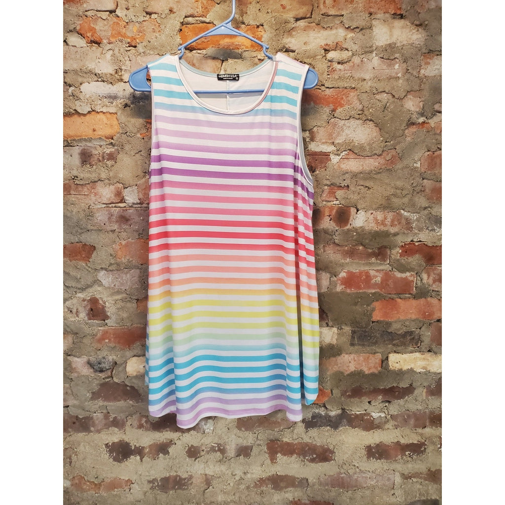 NOAH & LULA Womens Tunic Top Shirt 2XL Plus Rainbow Striped Sleeveless Flowy