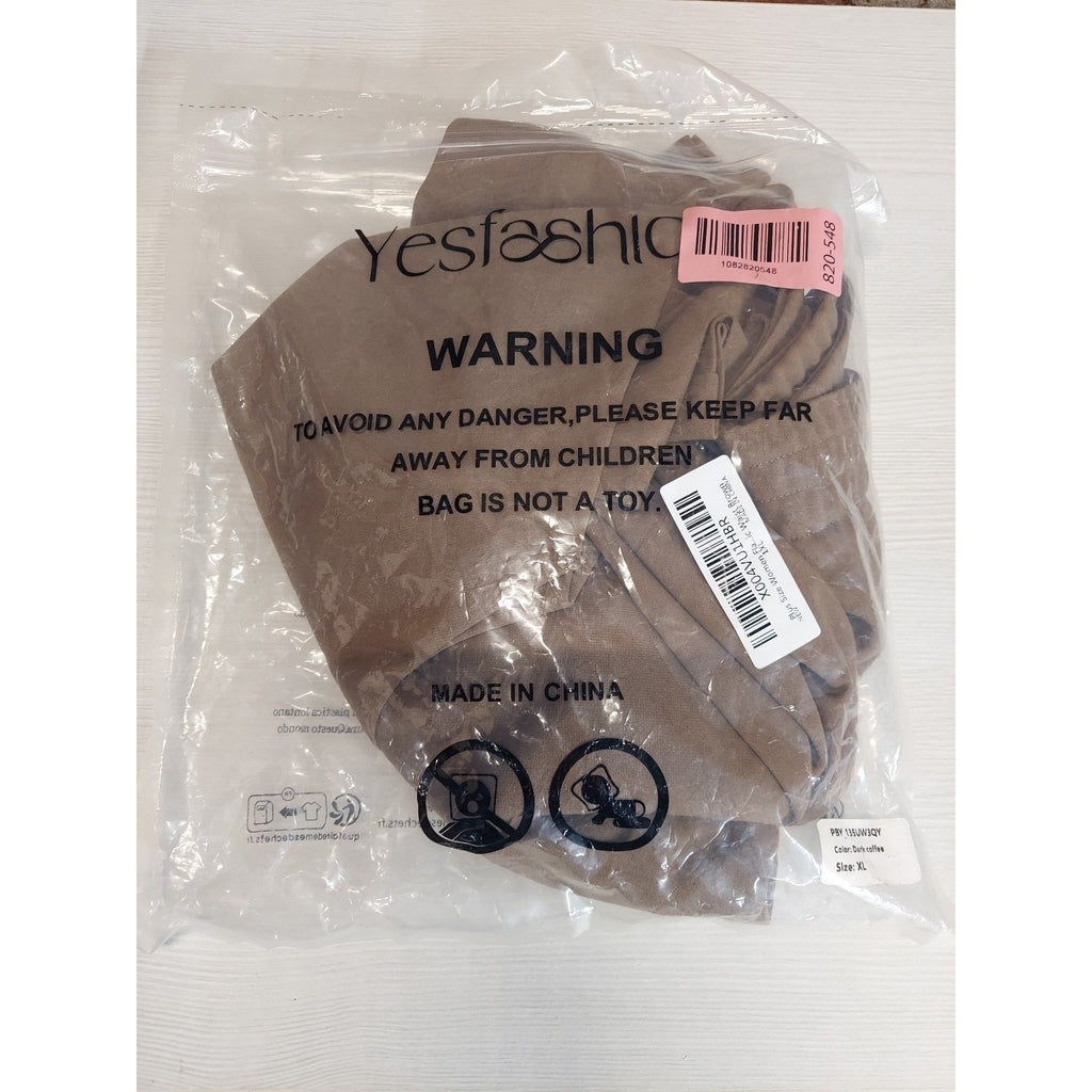 Yesfashion Womens Plus Wide Leg Pants XL Brown Coffee High Waist Button Detail