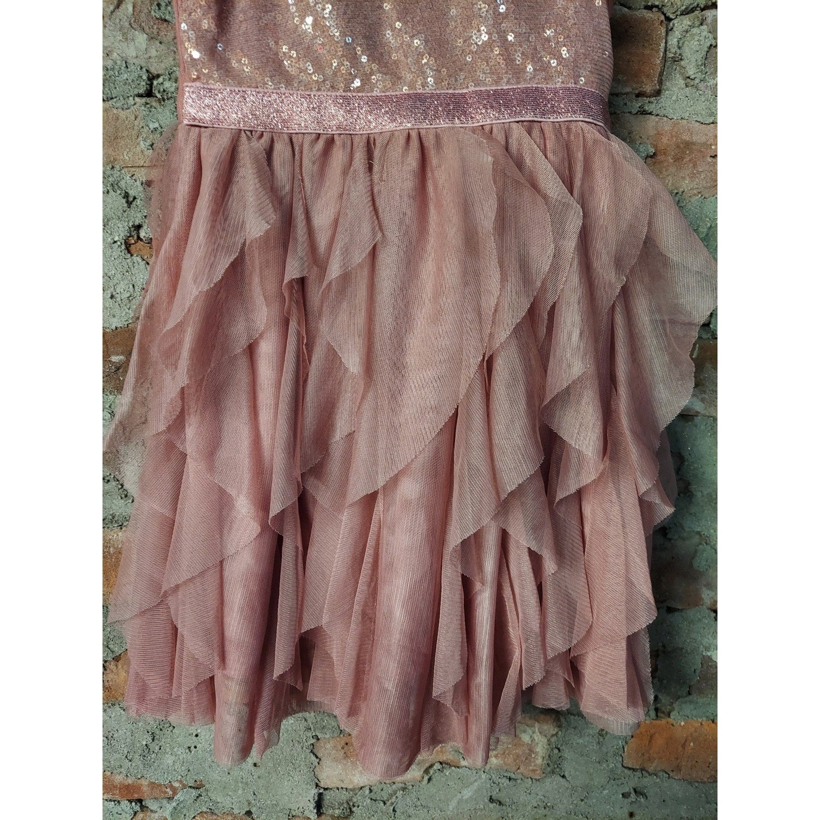 Primark Girls Dress 2-3Y Rose Pink Sequin Ruffle Tiered Sleeveless