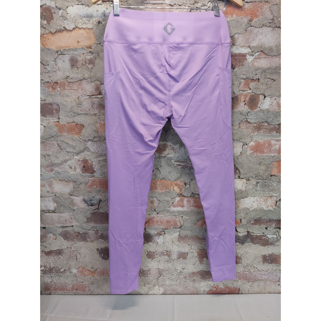Womens High Waist Leggings L-XL Lavender Athletic Pockets Yoga Pants