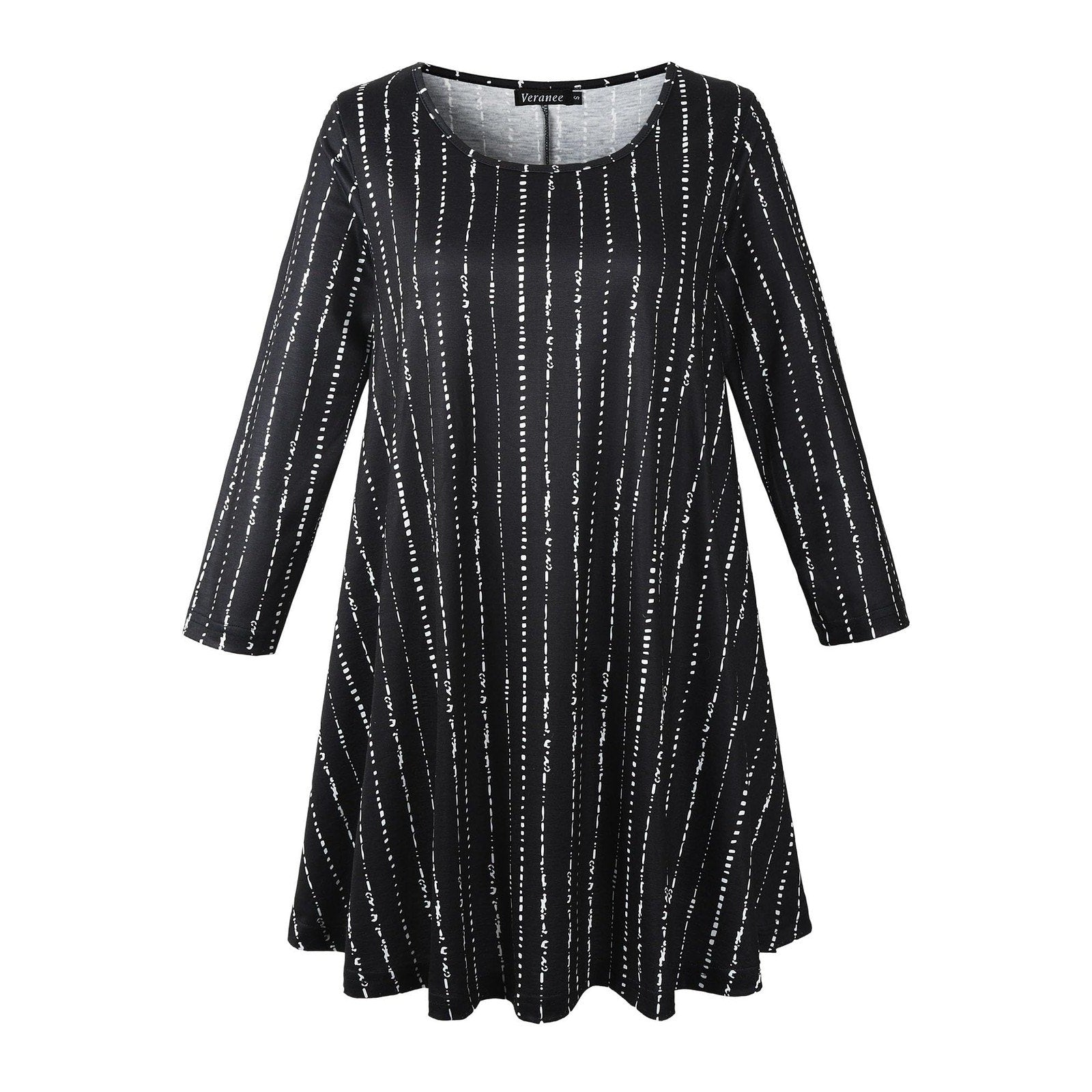 Veranee Womens Tunic Dress XXL Black White Long Sleeve Striped Swing A Line