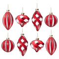 Christmas Ornaments Set of 8 Red Clear Glitter Glass Swirl Stripe Holiday Tree