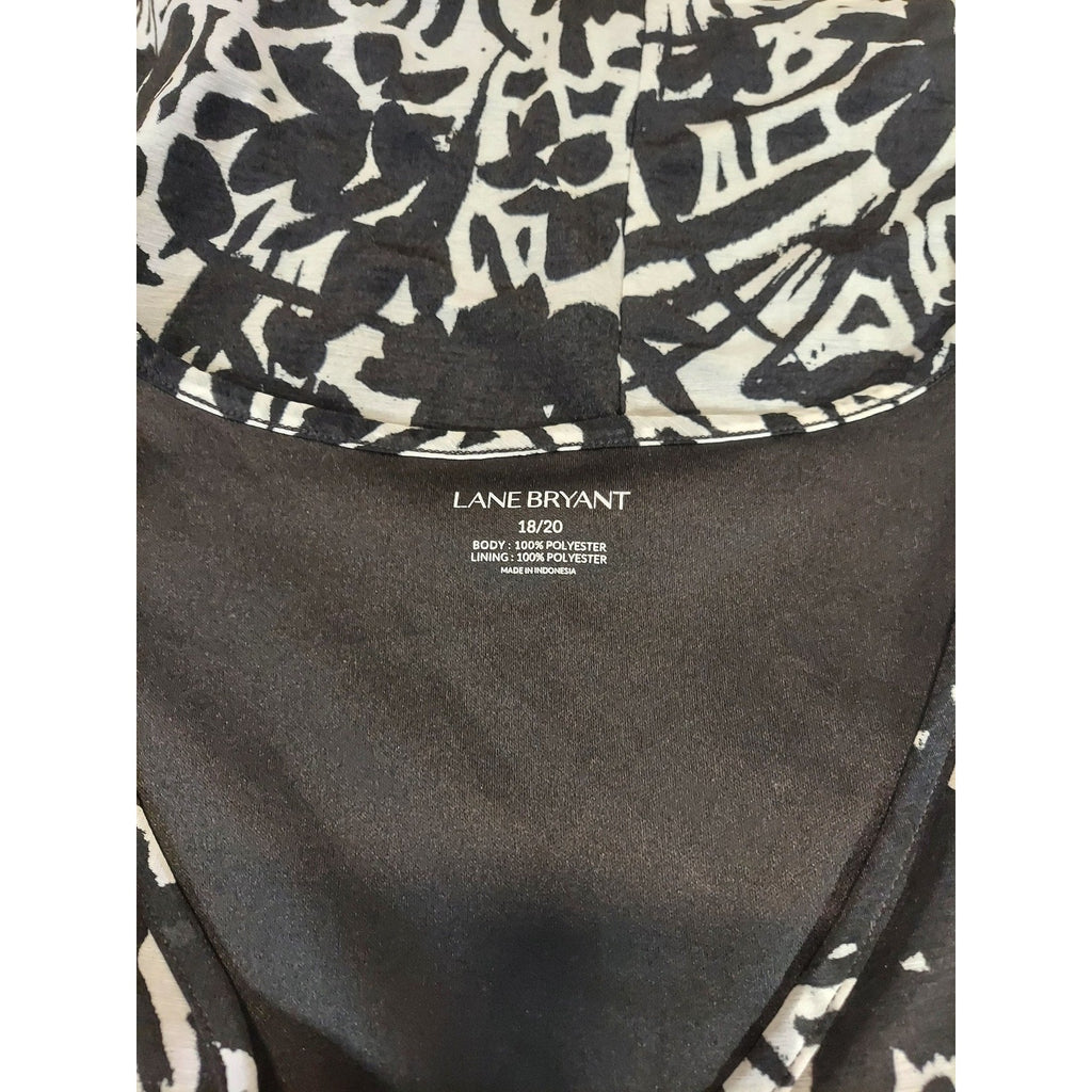Lane Bryant Womens Tank Top Size 18/20 Black White Floral Abstract V Neck