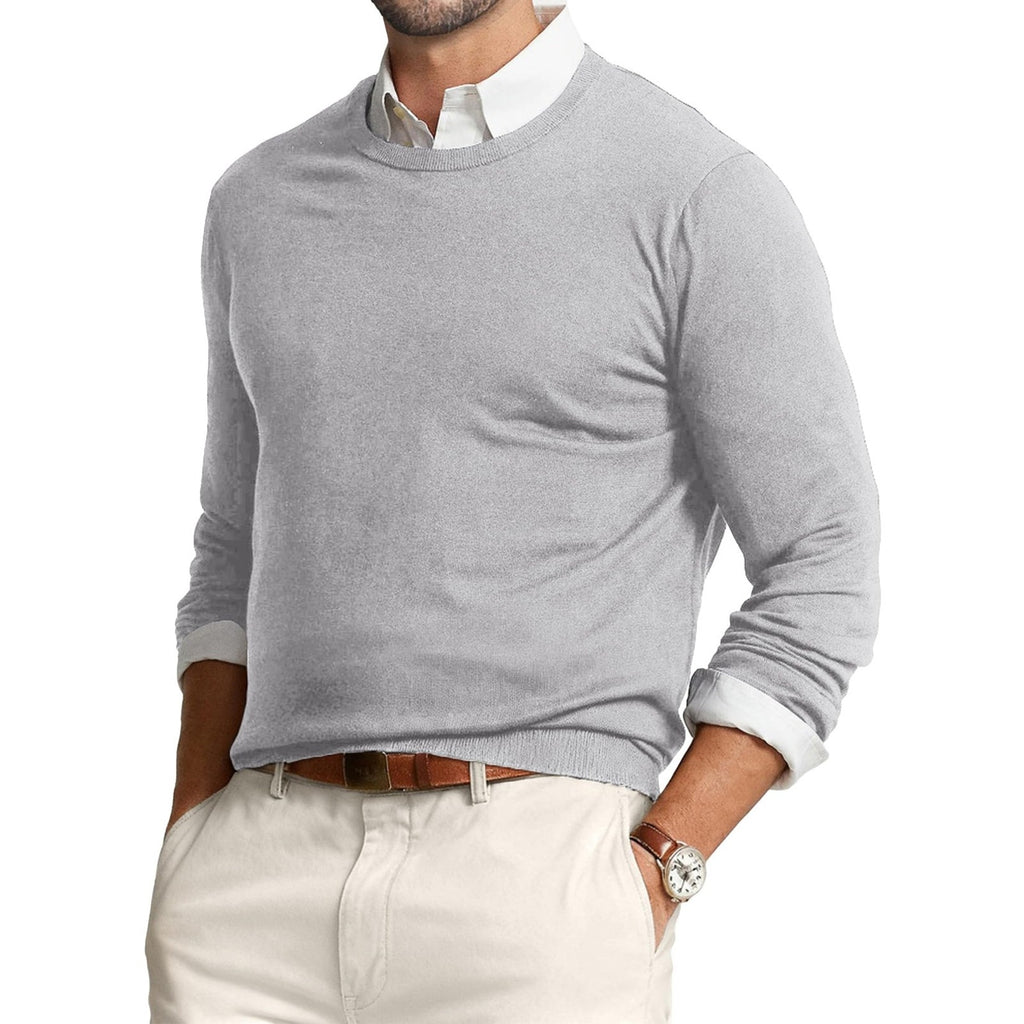 RJMIERR Mens Sweater Crewneck L Light Gray 100% Cotton Long Sleeve Pullover