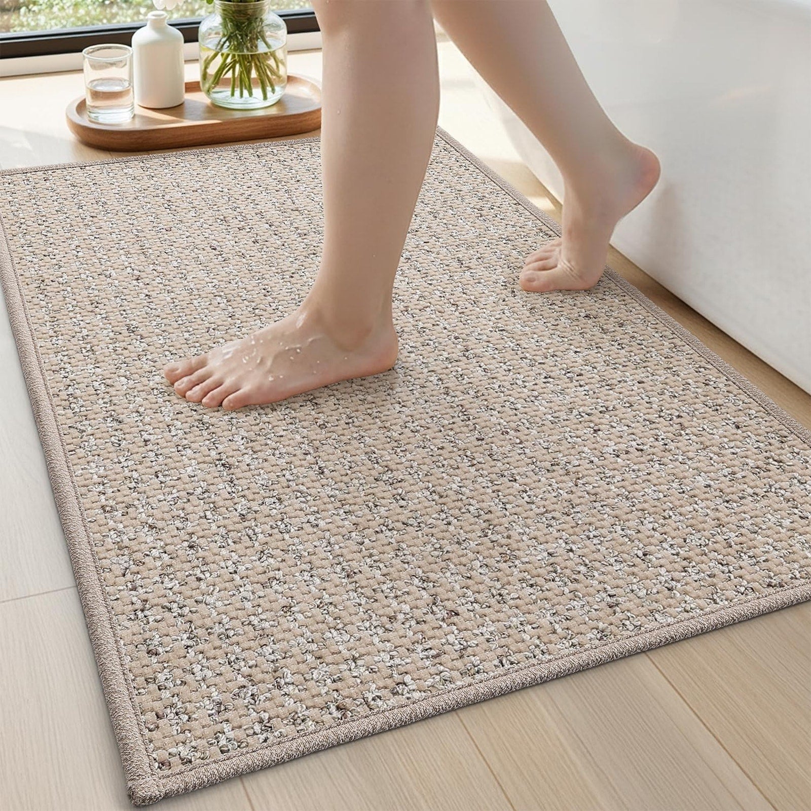 Non Slip Absorbent Quick Dry Bath Mat 24x16 Inch Beige Tan Bathroom Rug