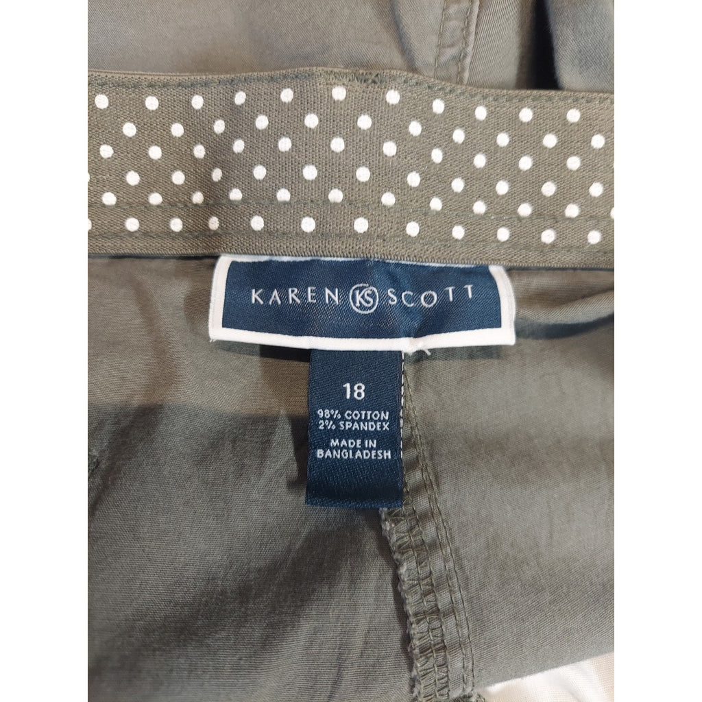 Karen Scott Womens Capri Pants 18 Olive Green Cargo Cotton Drawstring Hem