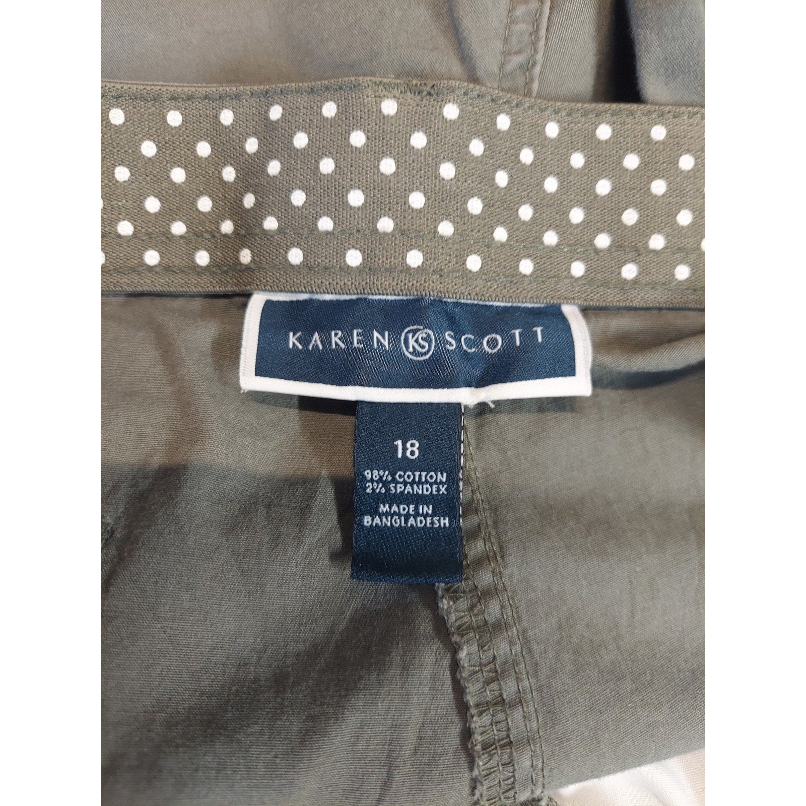Karen Scott Womens Capri Pants 18 Olive Green Cargo Cotton Drawstring Hem