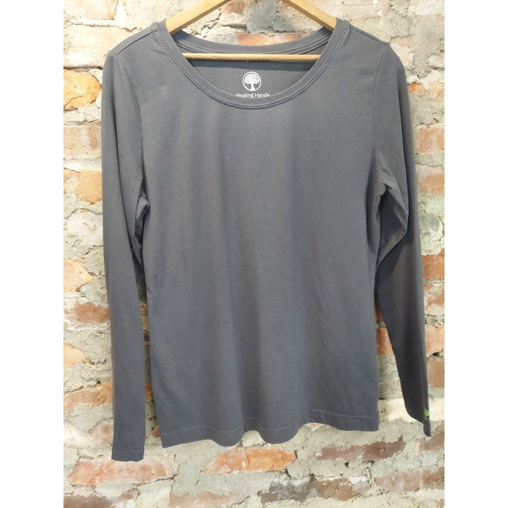 Healing Hands Womens Long Sleeve Scoop Neck Shirt L Grey Comfortable