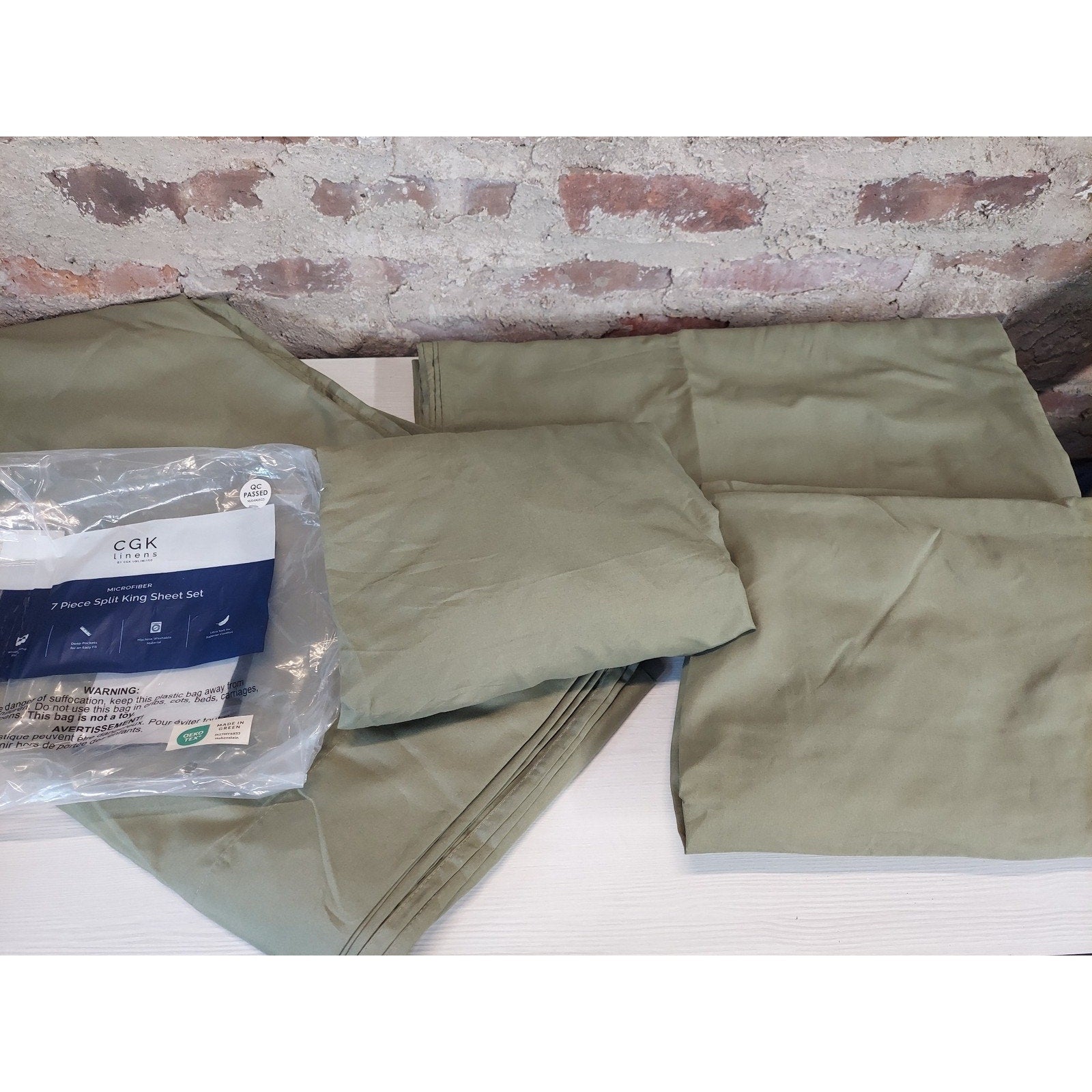 CGK Linens Split King Sheet Set 7 Piece Microfiber Ultra Soft Deep Pocket Olive