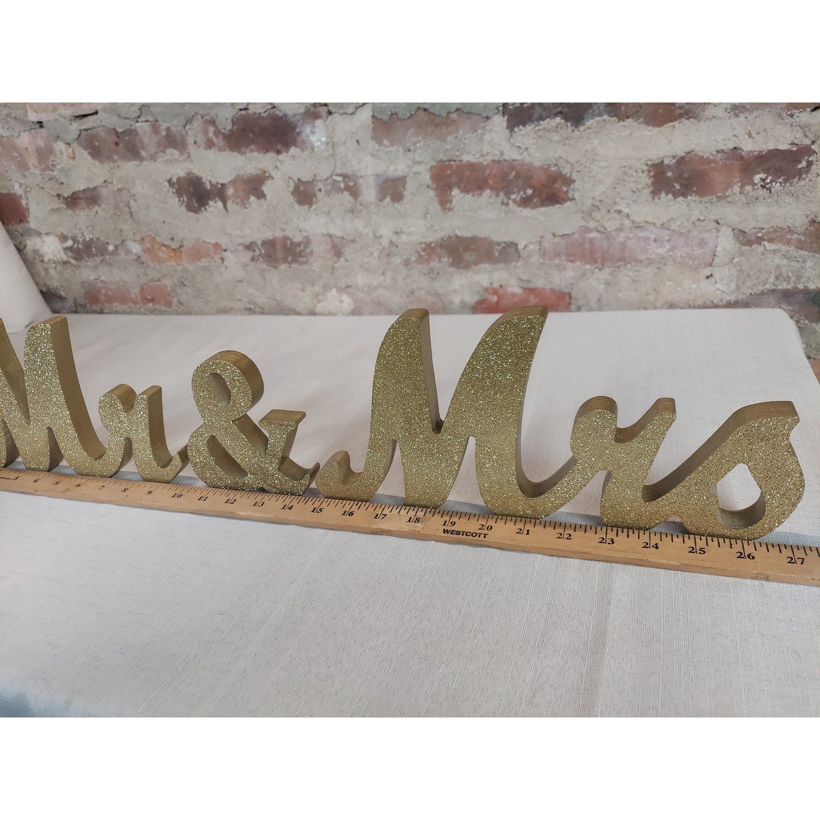 Mr & Mrs Gold Glitter Wedding Engagement Anniversary Table Decor Sign