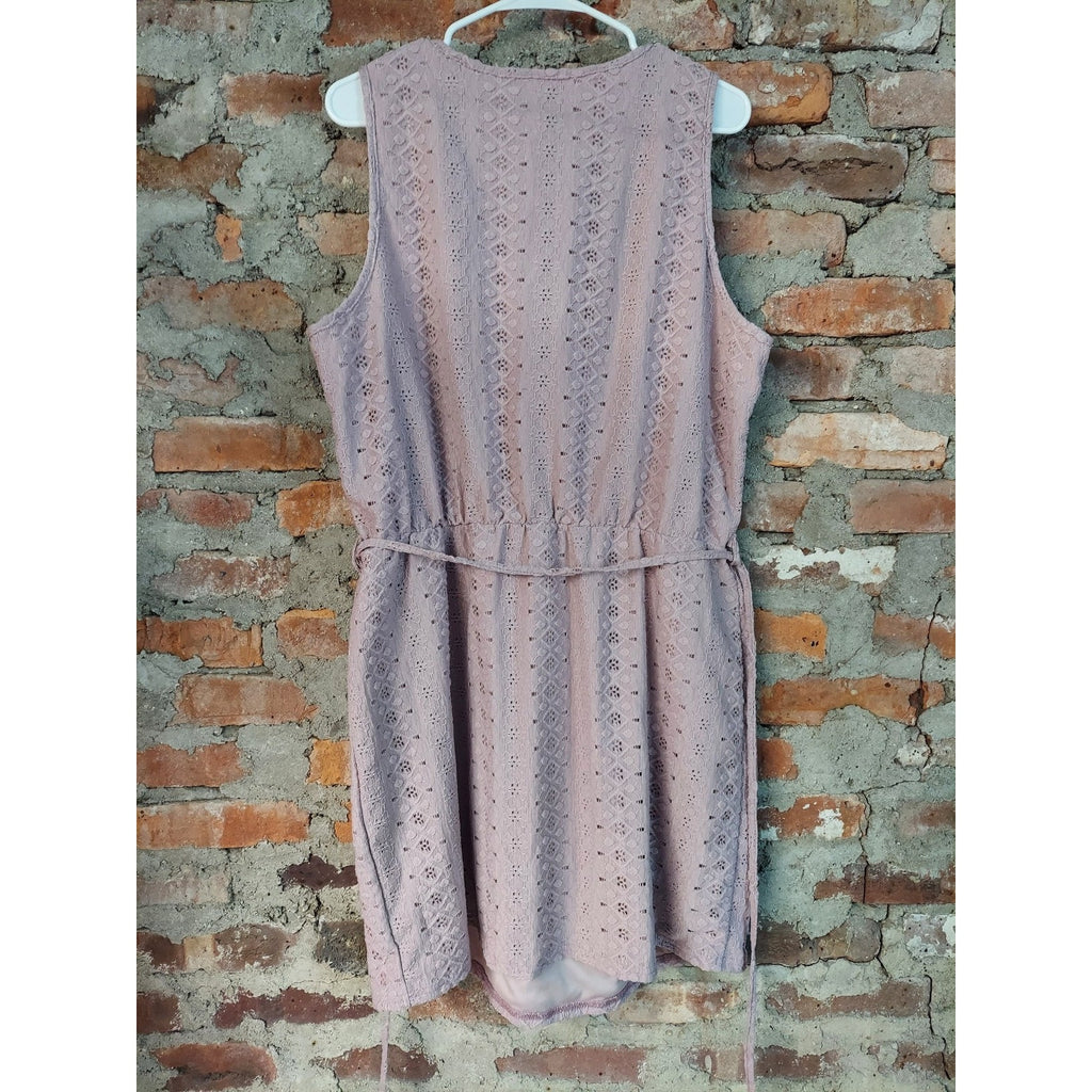 SHEIN CURVE Womens Dress 2XL Dusty Pink Eyelet Tie Waist Sleeveless Mini