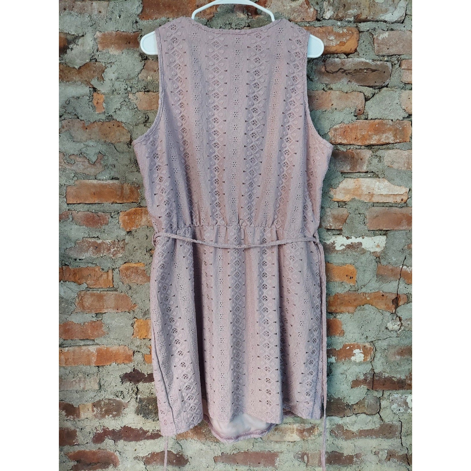SHEIN CURVE Womens Dress 2XL Dusty Pink Eyelet Tie Waist Sleeveless Mini