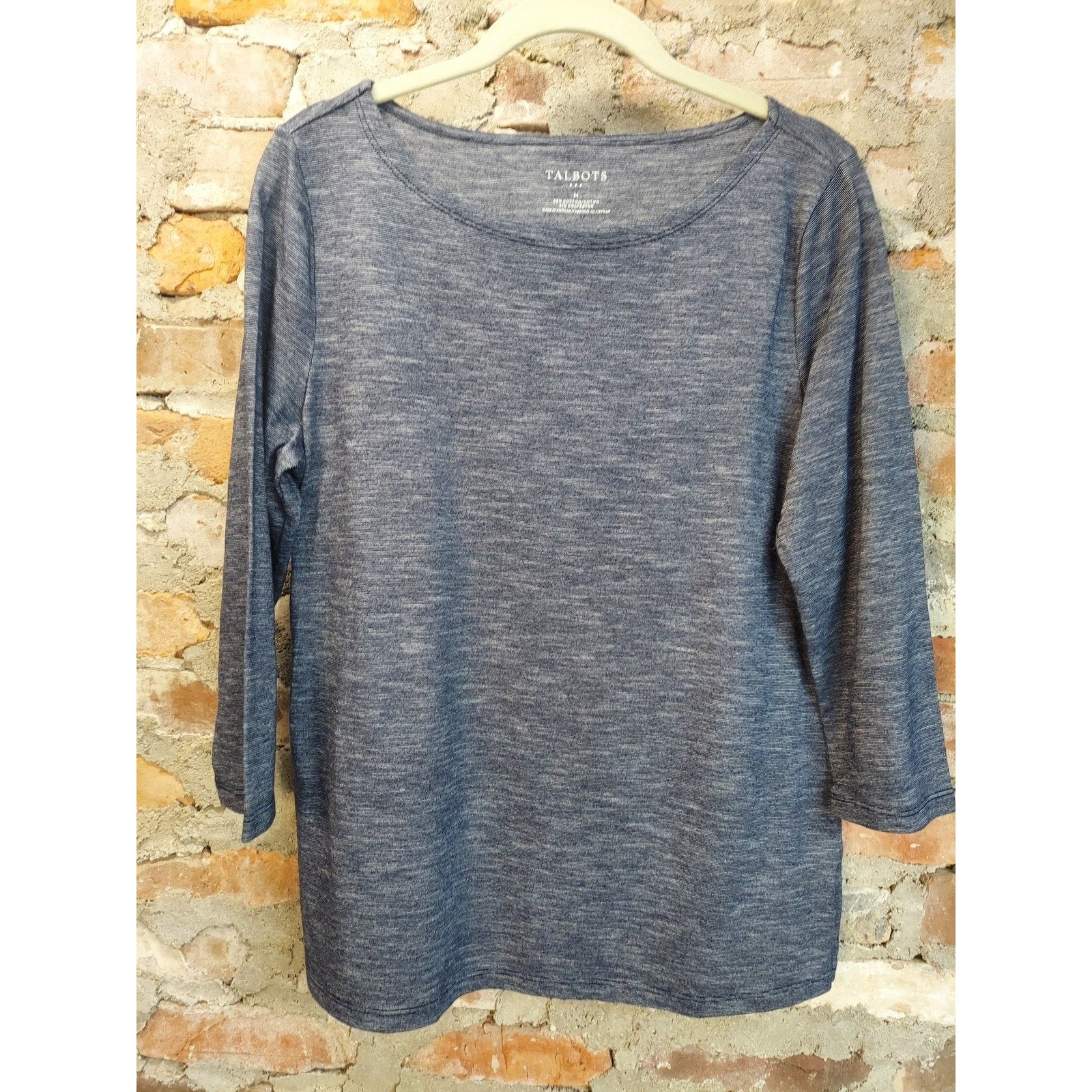 Talbots Womens Heather Blue 3/4 Sleeve Boat Neck Top Size M Cotton Polyester
