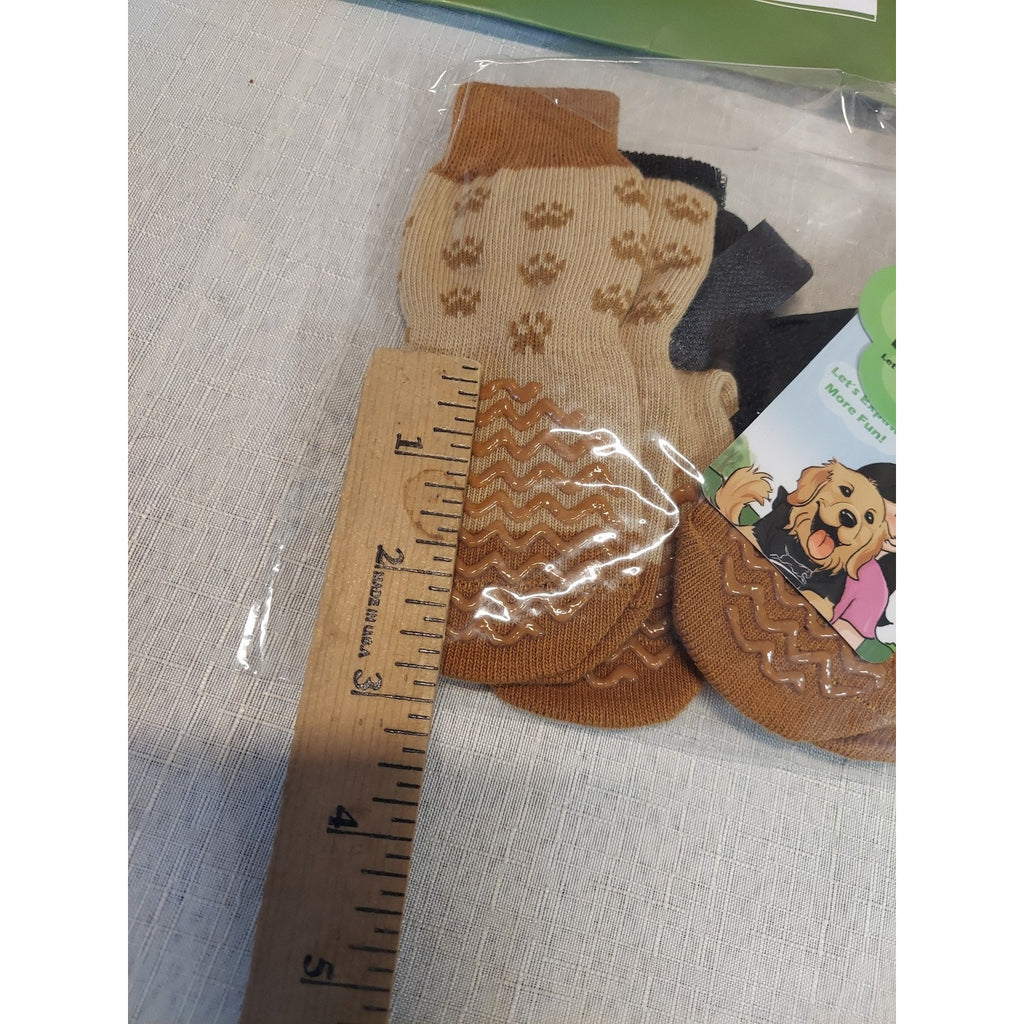 EXPAWLORER Dog Socks Paw Protectors Sz M Non Slip Grip Traction Brown Tan