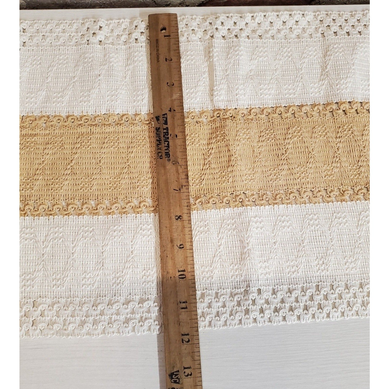 Table Runner Woven Fringe Crochet Lace Cream Tan Farmhouse Boho Decor 28x12