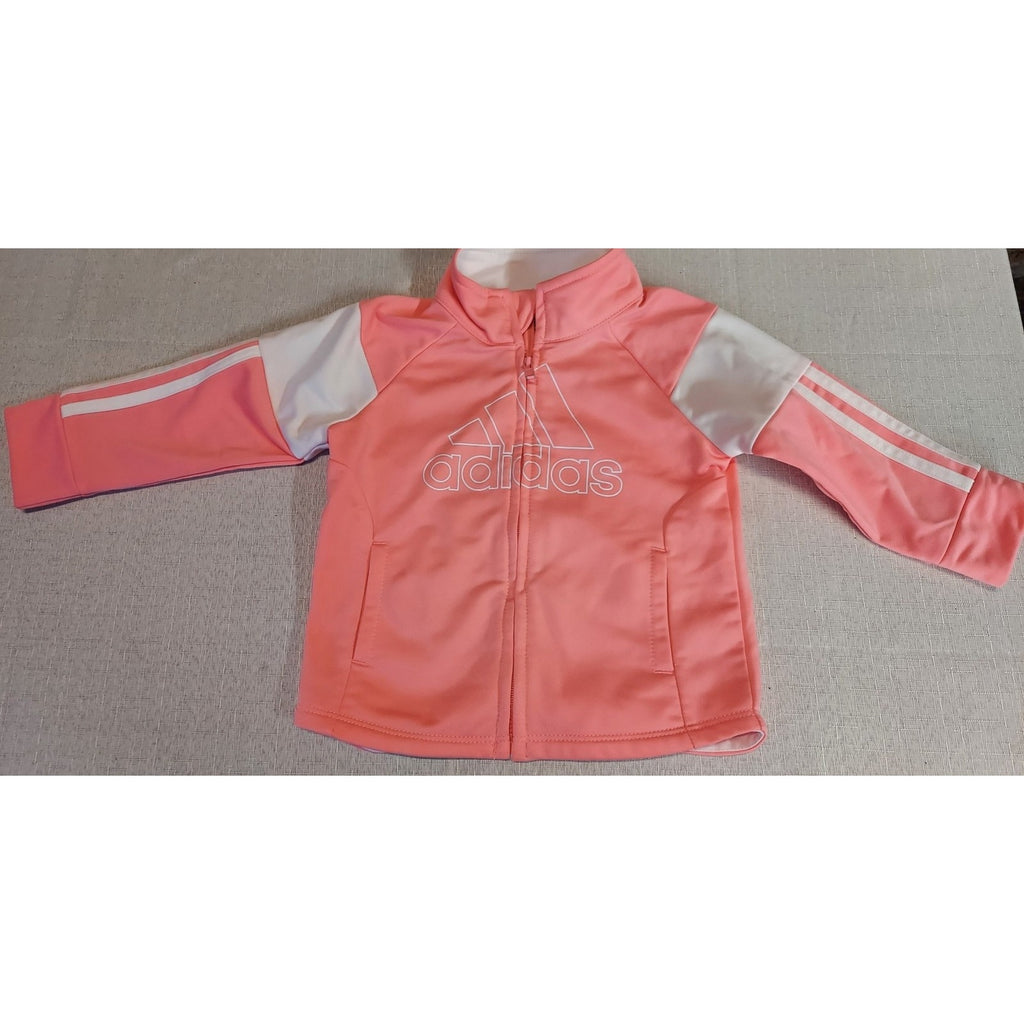 Adidas Baby Track Jacket 6M Pink White 3 Stripe Full Zip Athletic