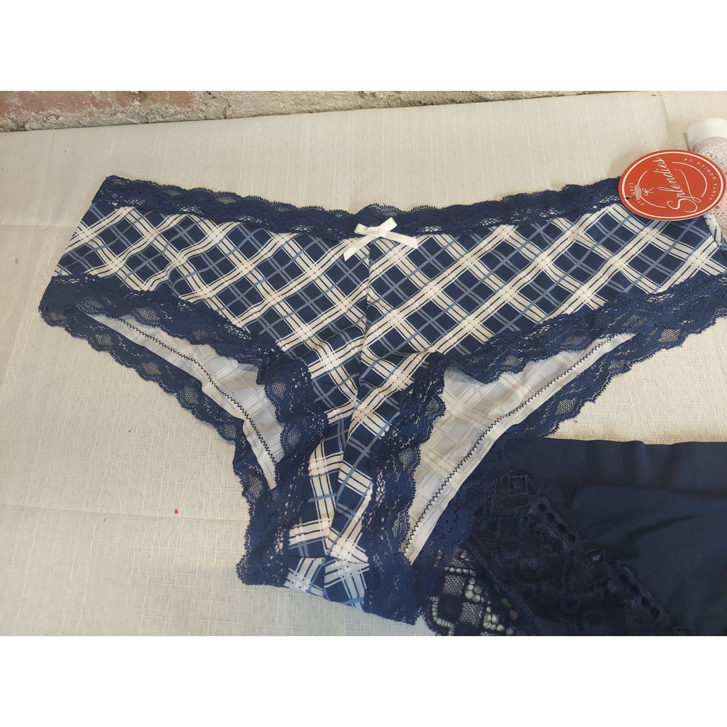 Splendies Womens Panties Underwear Lot 3 Pack 2X Plus Size NWT Plaid Lace Beige