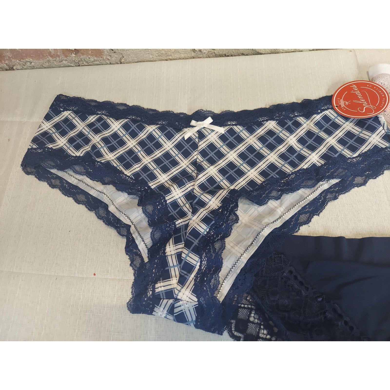 Splendies Womens Panties Underwear Lot 3 Pack 2X Plus Size NWT Plaid Lace Beige