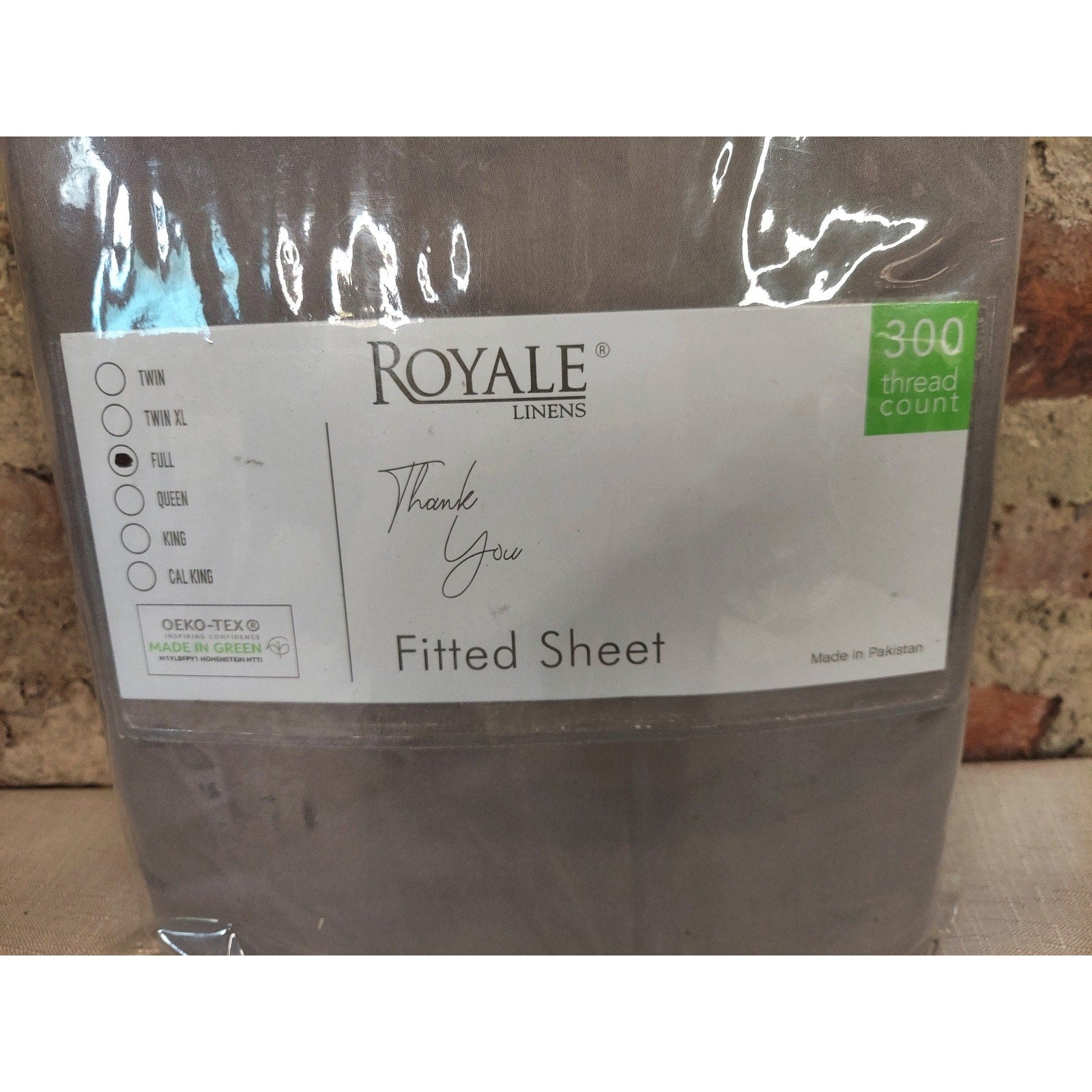 Royale Linens Fitted Sheet Queen 300 Thread Count Gray OEKO TEX Made Green