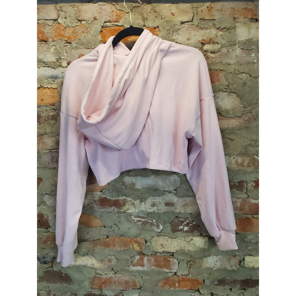Wild Fable Womens Full Zip Cropped Ribbed Hoodie S Pink Long Sleeve
