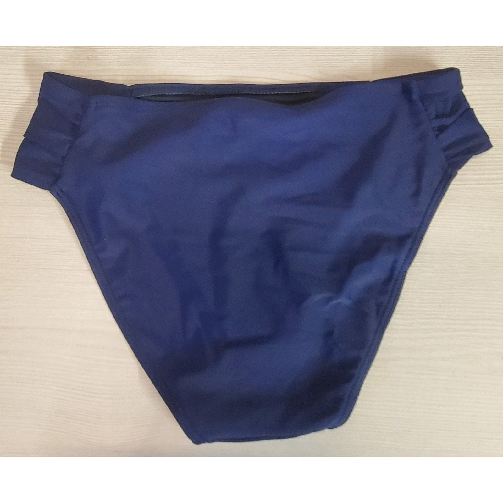 Womens Royal Blue High Waisted Ruched High Cut Bikini Bottoms XS Polyamide