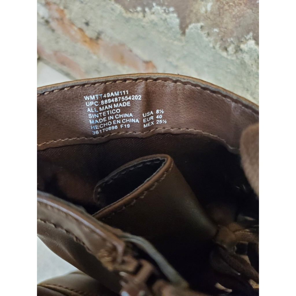 Time And Tru Womens Boots 8.5 Brown Lace Up Side Zip Cap Toe Combat Synthetic