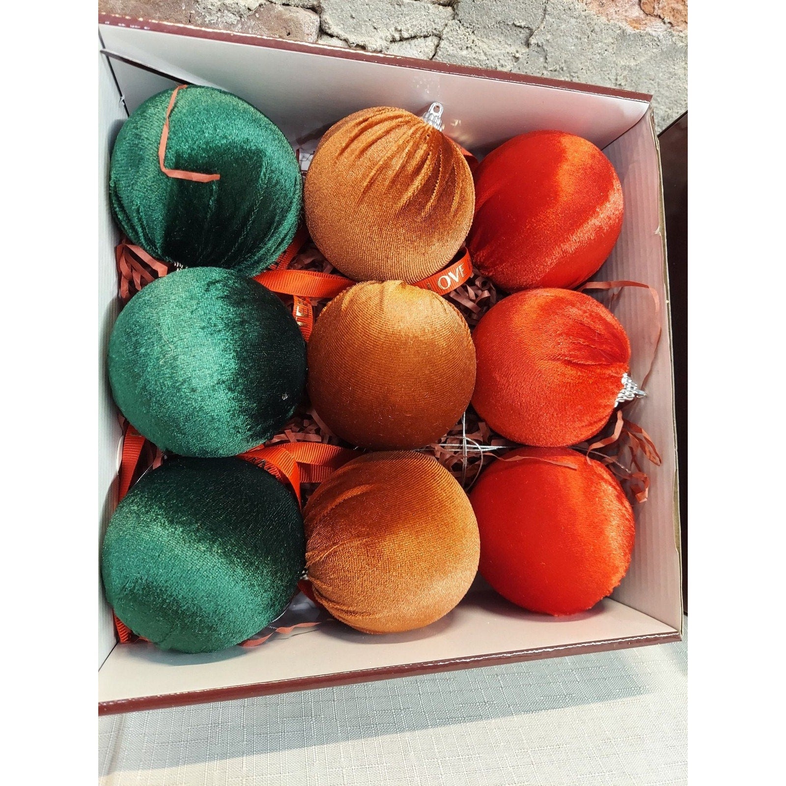 Velvet Christmas Ball Ornaments Set of 9 Multicolor 2.75 Inch Holiday Tree Decor