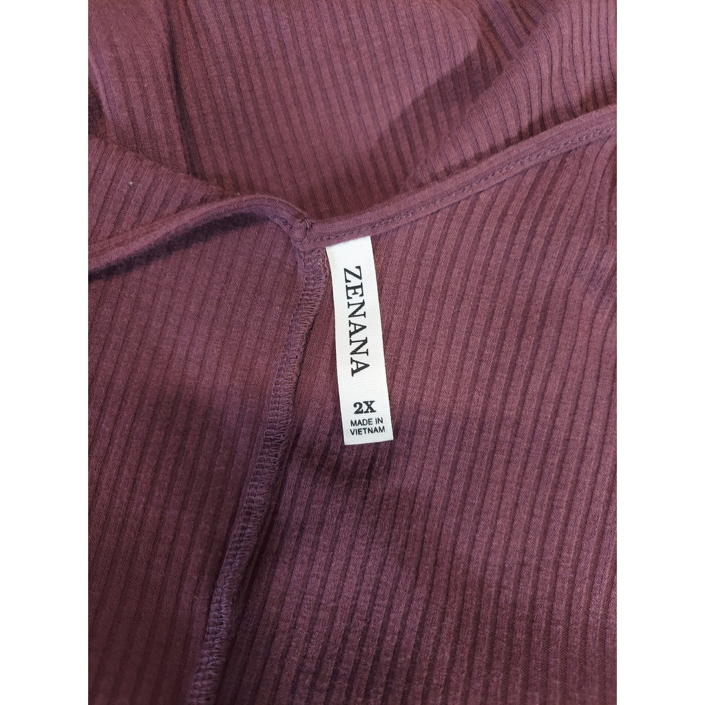 ZENANA Womens Ribbed Tank Top 2X Plum V Neck Button Front Spaghetti Strap