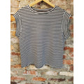 Womens Crop Top XL Black White Striped Textured Knit Short Sleeve