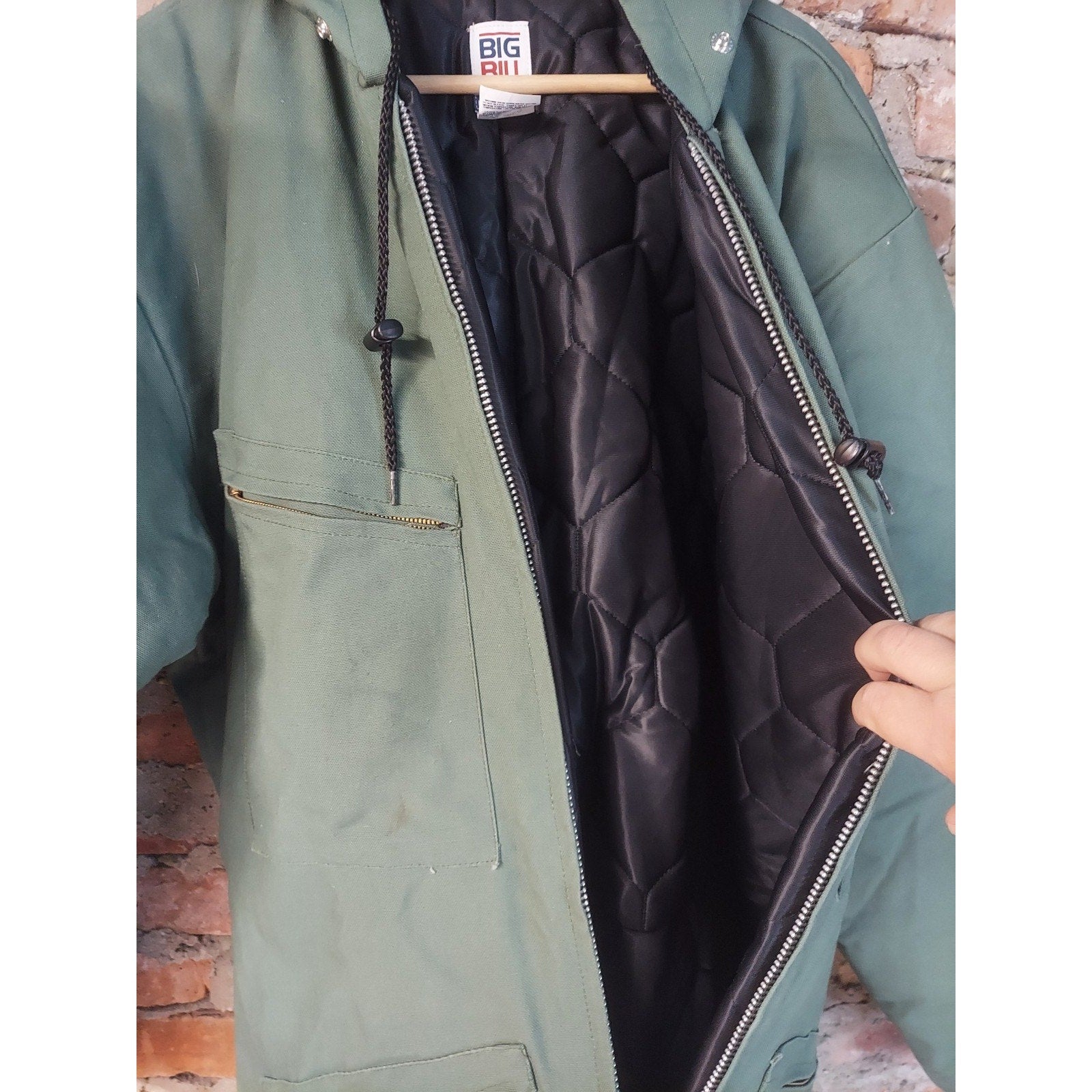 BIG BILL Mens Insulated Coverall L Regular Dark Green Hooded Full Zip Workwear
