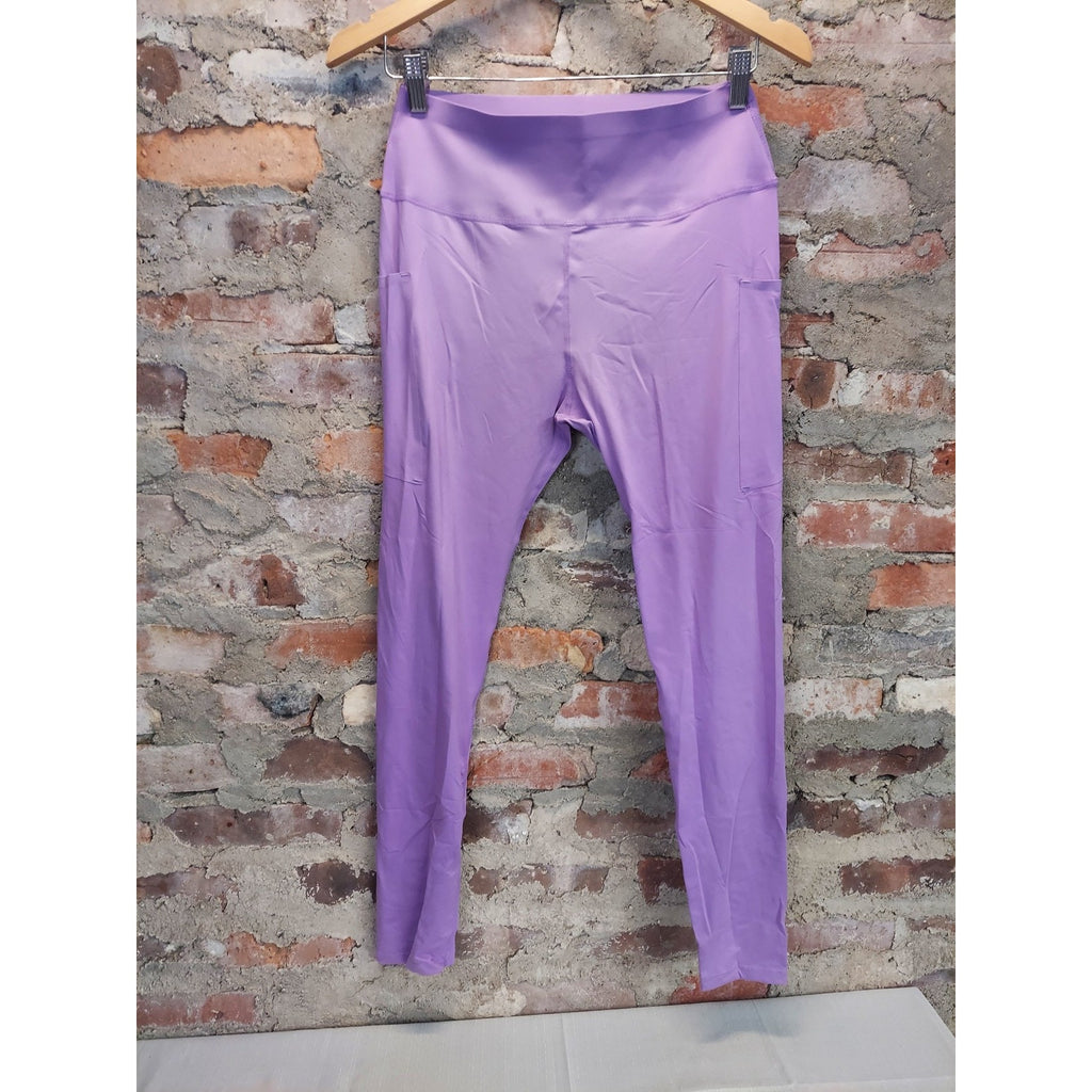 Womens High Waist Leggings L-XL Lavender Athletic Pockets Yoga Pants