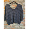STORIA Womens L Navy Blue Metallic Open Knit Dolman V Neck Sweater Shimmer