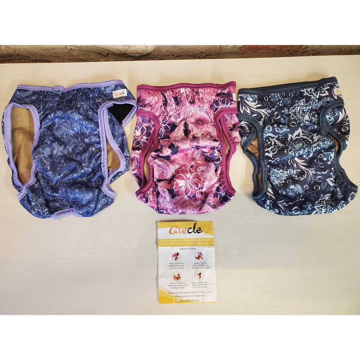 Grecale Dog Diapers Reusable Washable L 3 Pack Floral Multicolor Pet Wraps